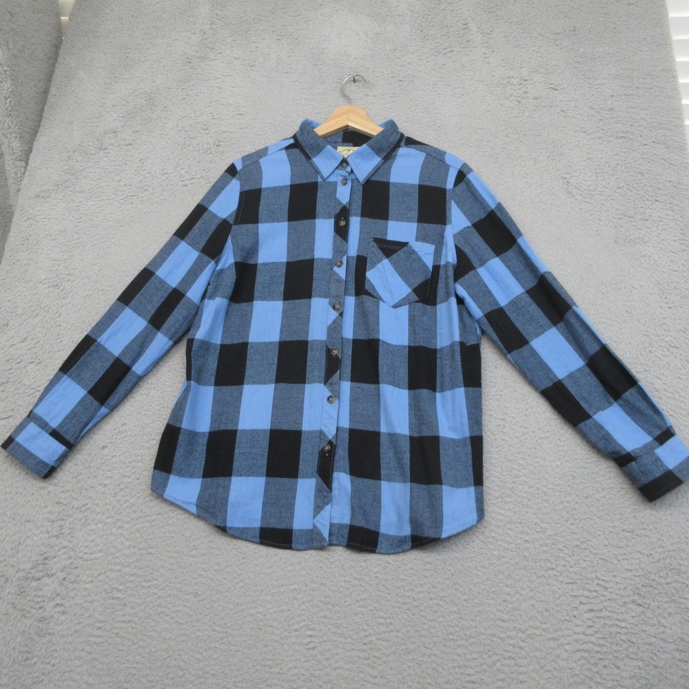 Blue Mountain Buffalo Plaid Flannel Shirt Women L Blue Black Lumberjack Outdoor